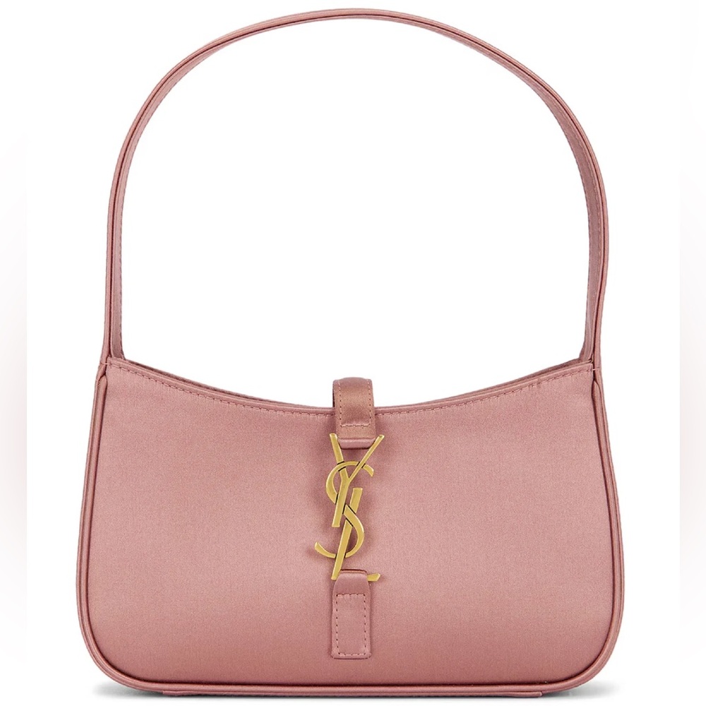 Saint Laurent Mini Le 5 A 7 Hobo Dragee Pink Satin Gold YSL Logo Top Handle Bag - Picture 1 of 16